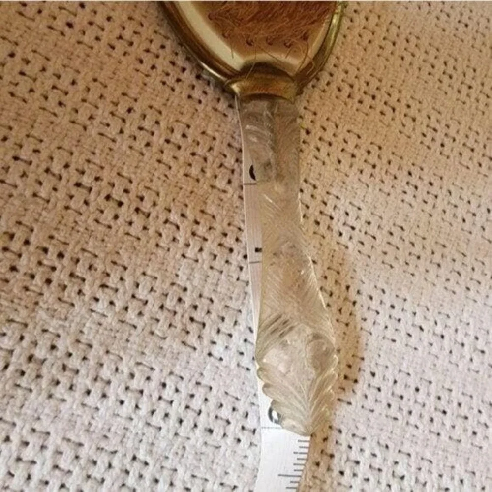 Vintage Antique Cut Glass‎ Handle Opalescent Teal Gold Trimmed Hand Brush